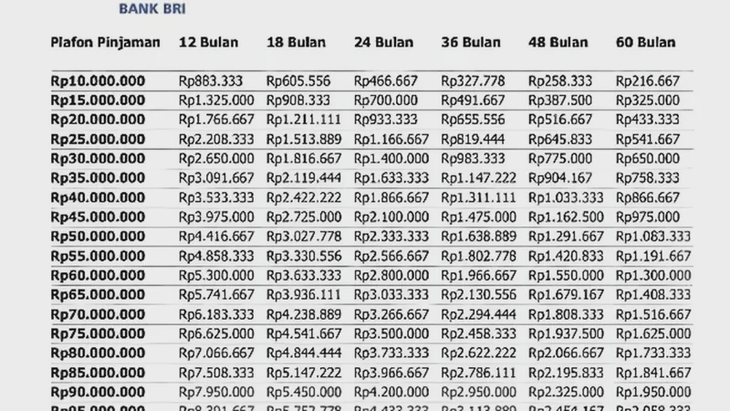 Tabel Angsuran KUR BRI 2026 Pinjaman 50 Juta dengan Bunga Rendah