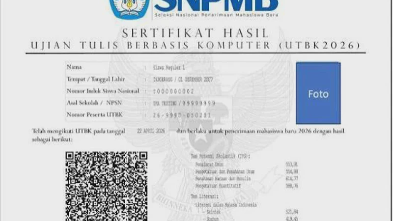 Cara Unduh Sertifikat UTBK 2026 untuk Daftar Jalur Mandiri PTN