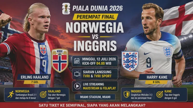 Prediksi Perempat Final Piala Dunia 2026 Inggris vs Norwegia Lebih dari Duel Kane vs Haaland