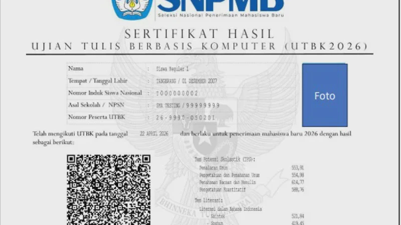 Cara Unduh Sertifikat UTBK 2026 dan Cara Membaca Skor untuk Daftar Mandiri PTN
